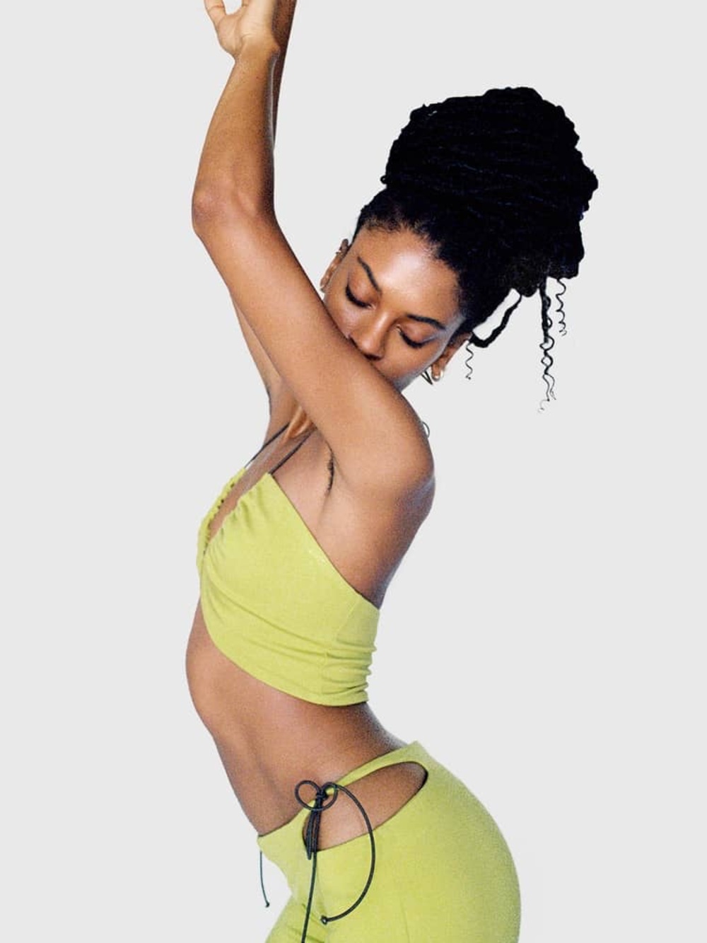 Miaou Neon Lime Ruched Bandeau with Tie - Picture 3 of 4